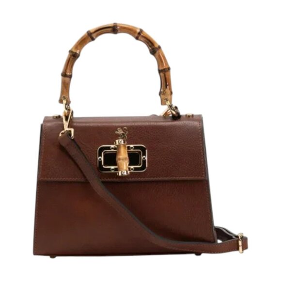 PRATESI Handbags - PRATESI Caffe Made In Italy Leather Turn Lock Satchel